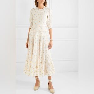RIXO White and Yellow Floral Midi Dress
